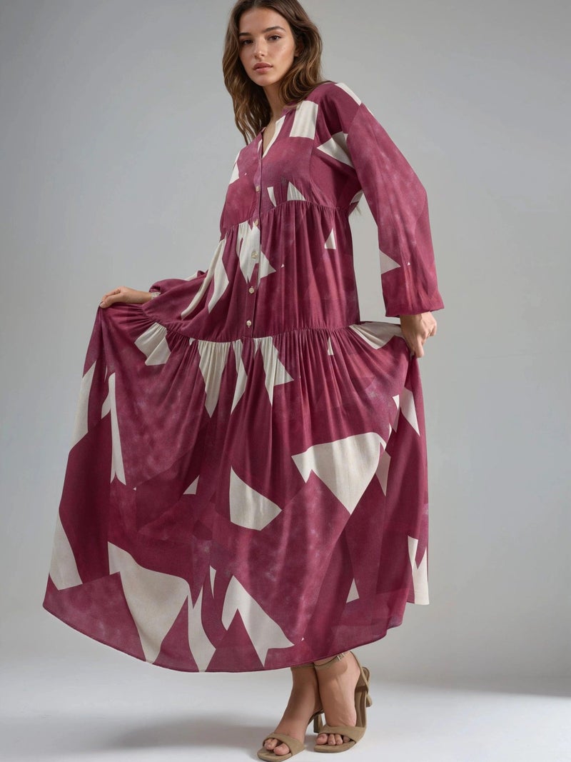 HICCUP Printed Long Sleeve Viscose Maxi Dress - Image 4